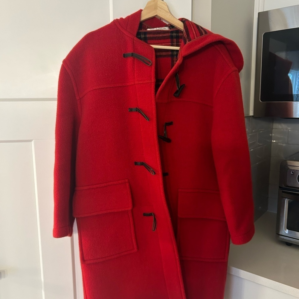 Burberry blue label vintage Red Hooded duffle coat- wool